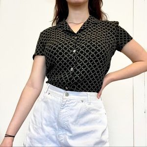 100% Silk blouse button up short sleeve top (City Silk women’s medium) abalone